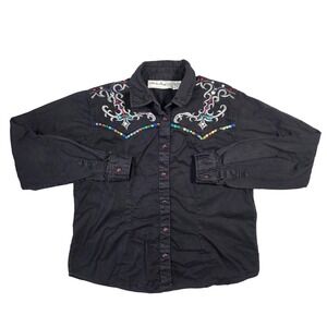 Adobe Rose Womens Western Shirt Rhinestone Embroidery Snap Front M Cowgirl
